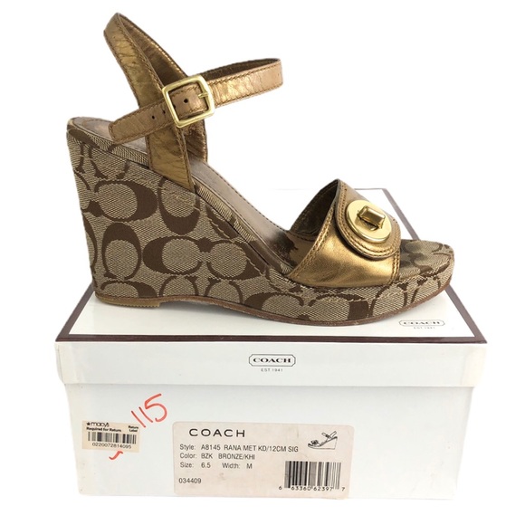 Coach Shoes - Coach bronze brown logo sandals wedges